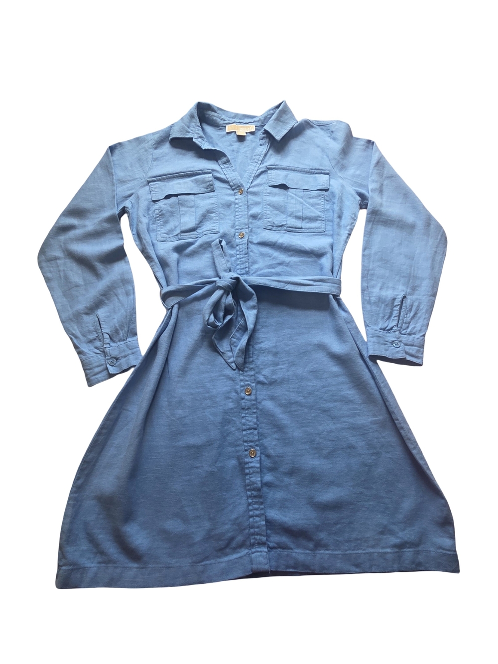 Michael Kors Light Blue Long-Sleeve Shirt Dress with Self Tie